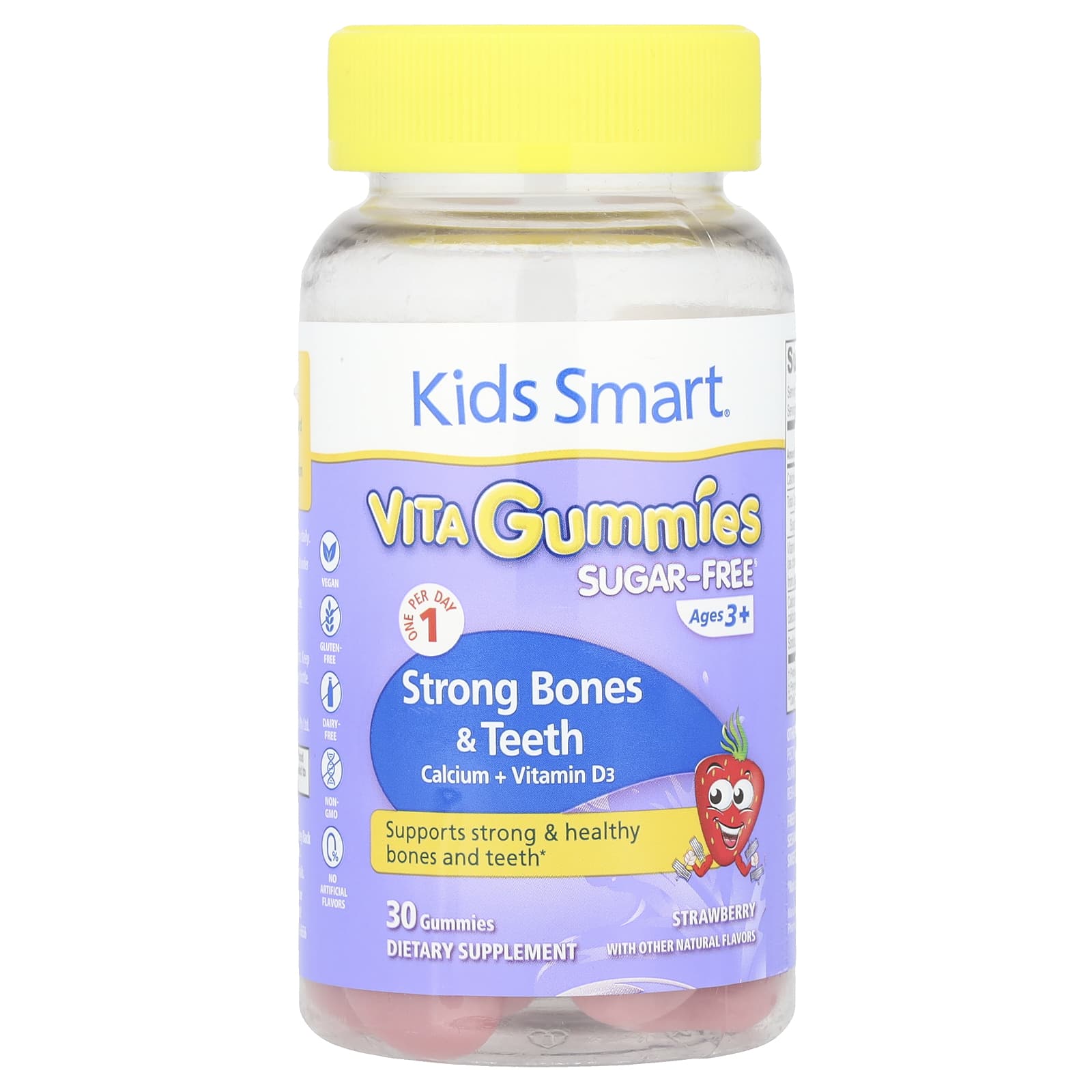 Kids Smart®, Vita Gummies, Strong Bones & Teeth, Calcium + Vitamin D3, Ages 3+, Strawberry, 30 Gummies - Image 1