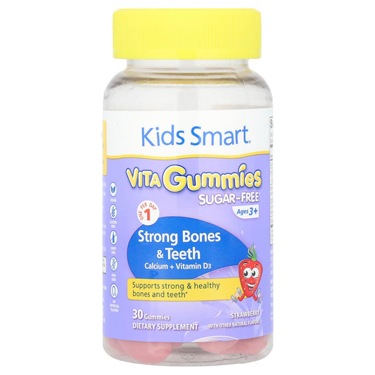 Kids Smart®, Vita Gummies, Strong Bones & Teeth, Calcium + Vitamin D3, Ages 3+, Strawberry, 30 Gummies - Image 1