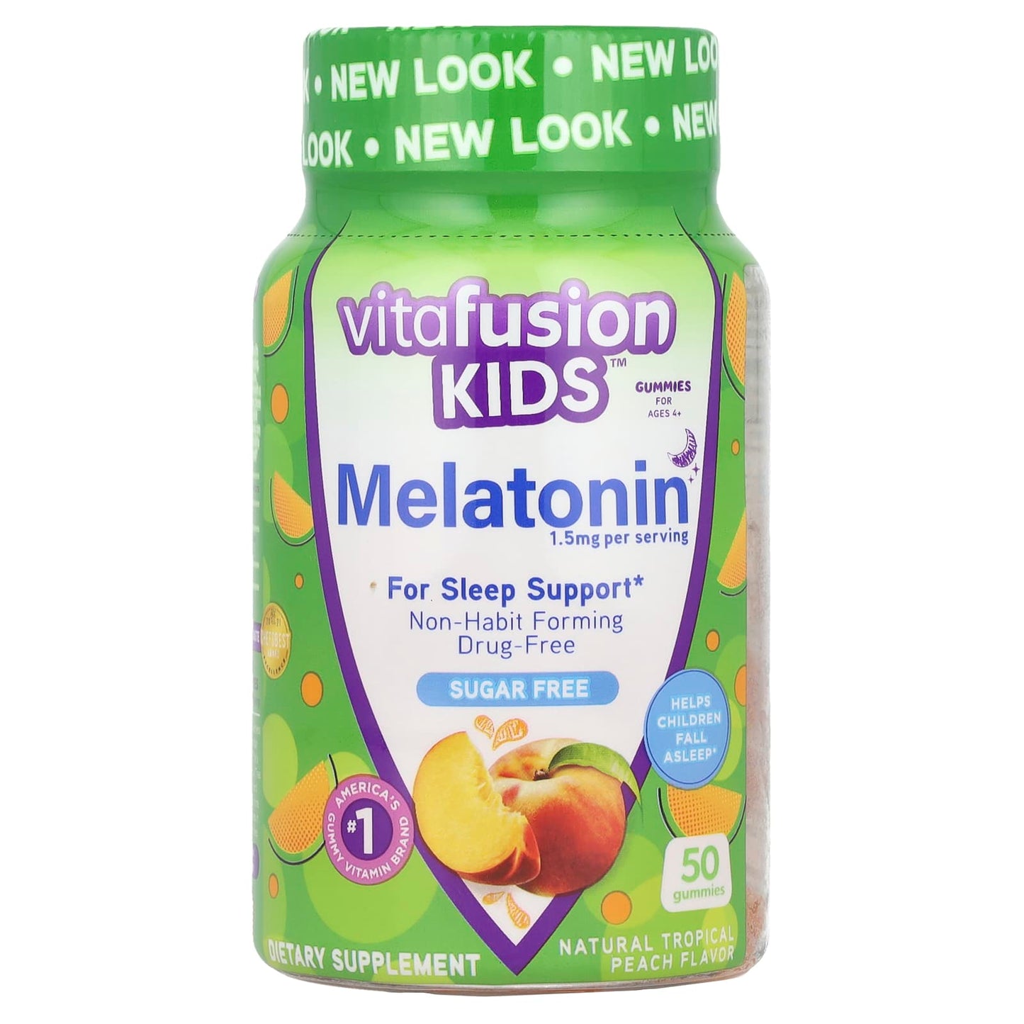 VitaFusion, Kids, Melatonin Gummies, For Ages 4+, Natural Tropical Peach, 1.5 mg, 50 Gummies - Image 1