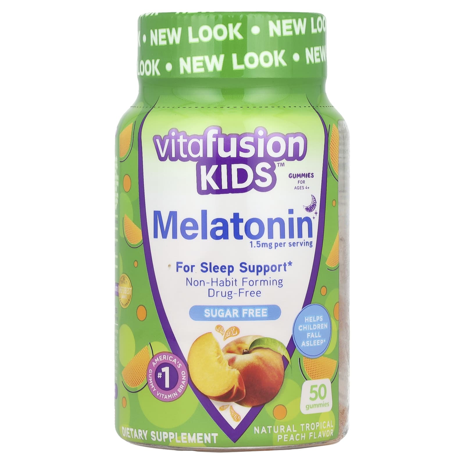 VitaFusion, Kids, Melatonin Gummies, For Ages 4+, Natural Tropical Peach, 1.5 mg, 50 Gummies - Image 1