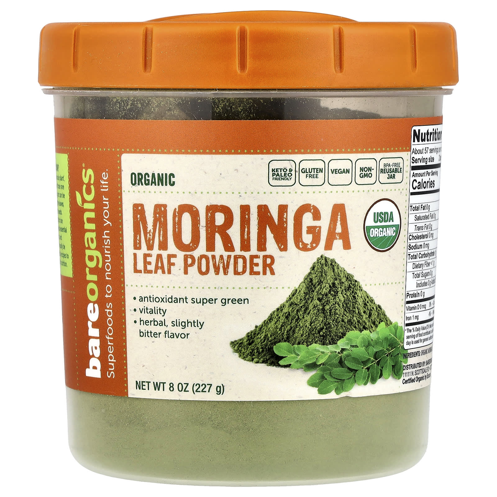 Organic Moringa Leaf Powder by BareOrganics for Energy & Nutrition - Image 1