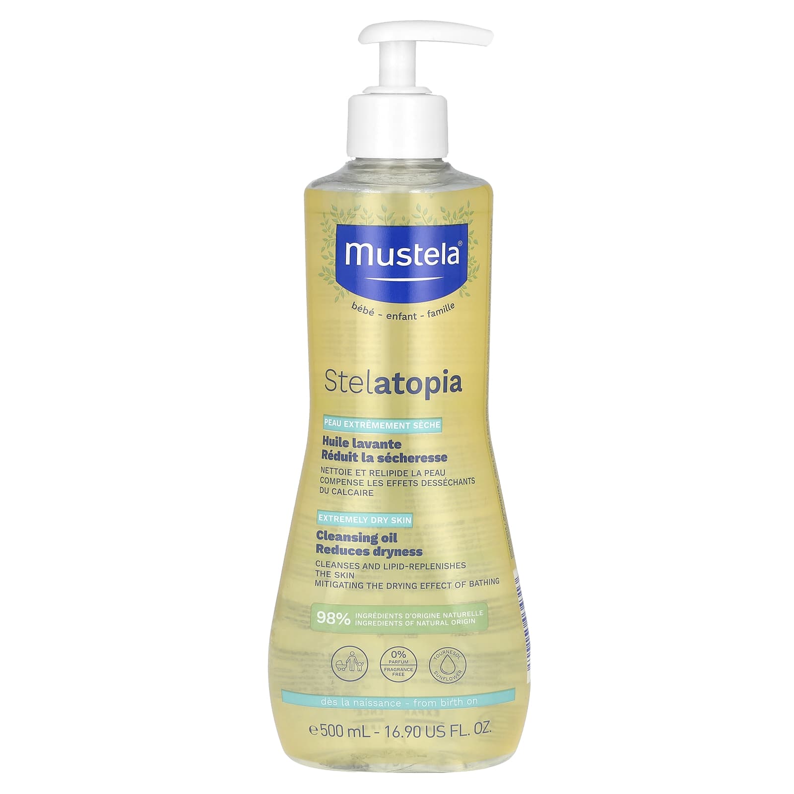 Mustela, Stelatopia Cleansing Oil, Fragrance Free, 16.9 fl oz (500 ml) - Image 1