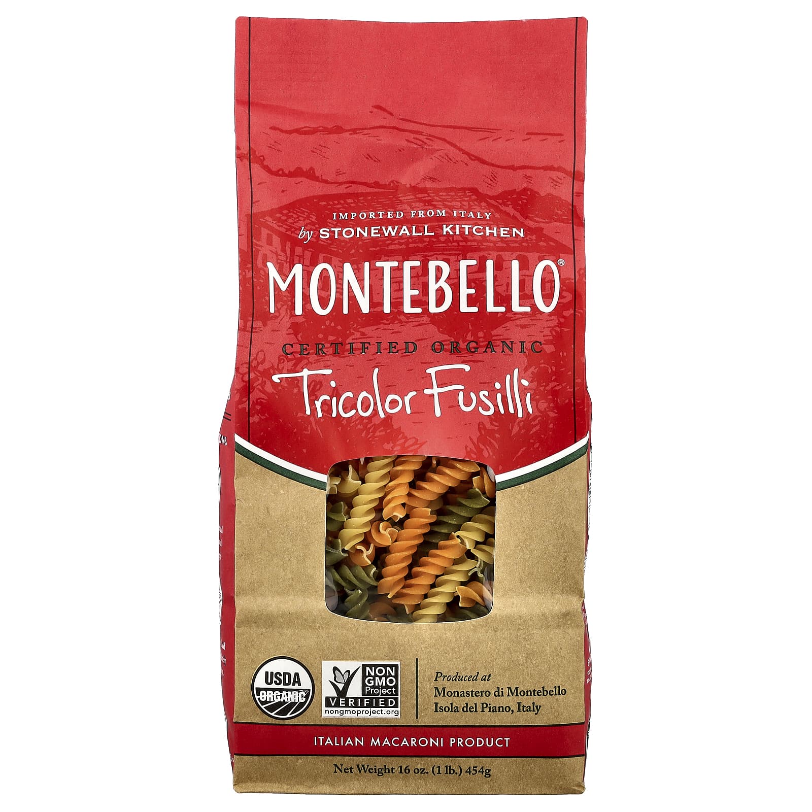 Montebello, Organic Tricolor Fusilli, 16 oz (454 g) - Image 1