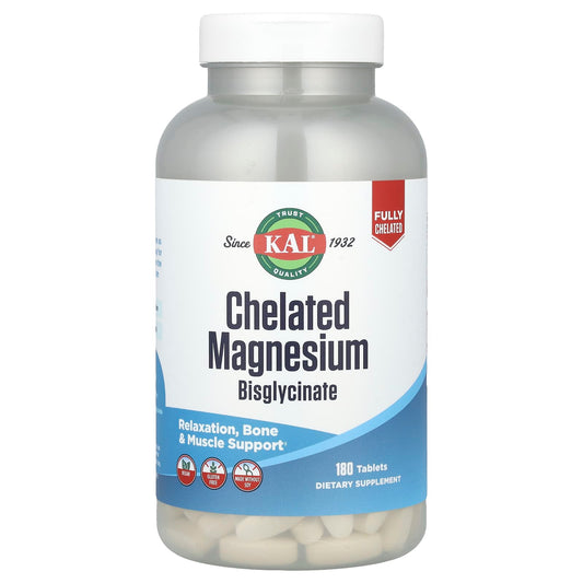 KAL Chelated Magnesium Bisglycinate for Relaxation & Bone Support (180 Tablets) - Image 1
