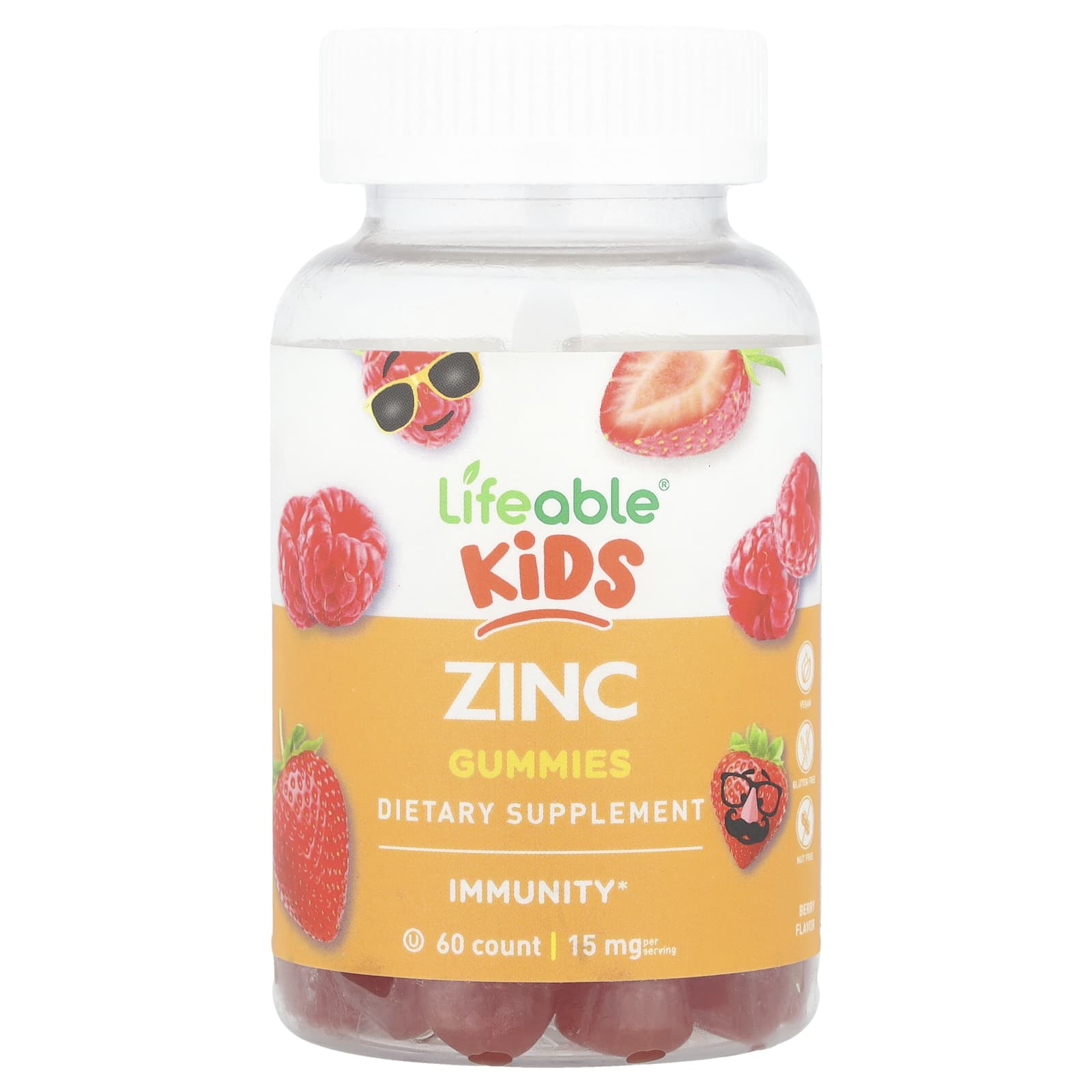 Lifeable, Kids Zinc Gummies, Berry, 15 mg, 60 Gummies