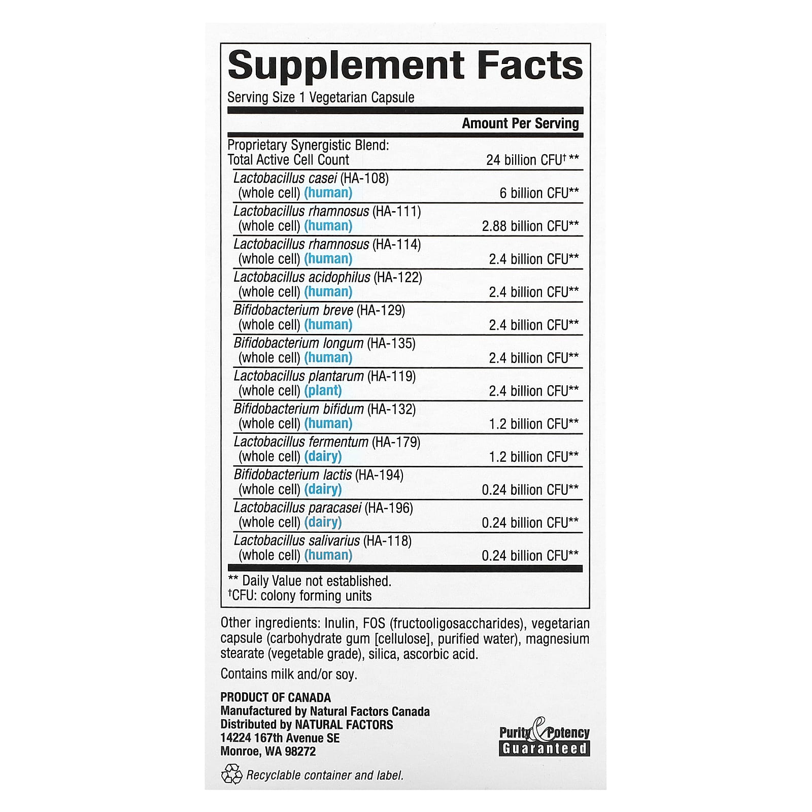 Natural Factors, Ultimate Probiotic, 24/12 Formula, 24 Billion, 60 Vegetarian Capsules - Image 2