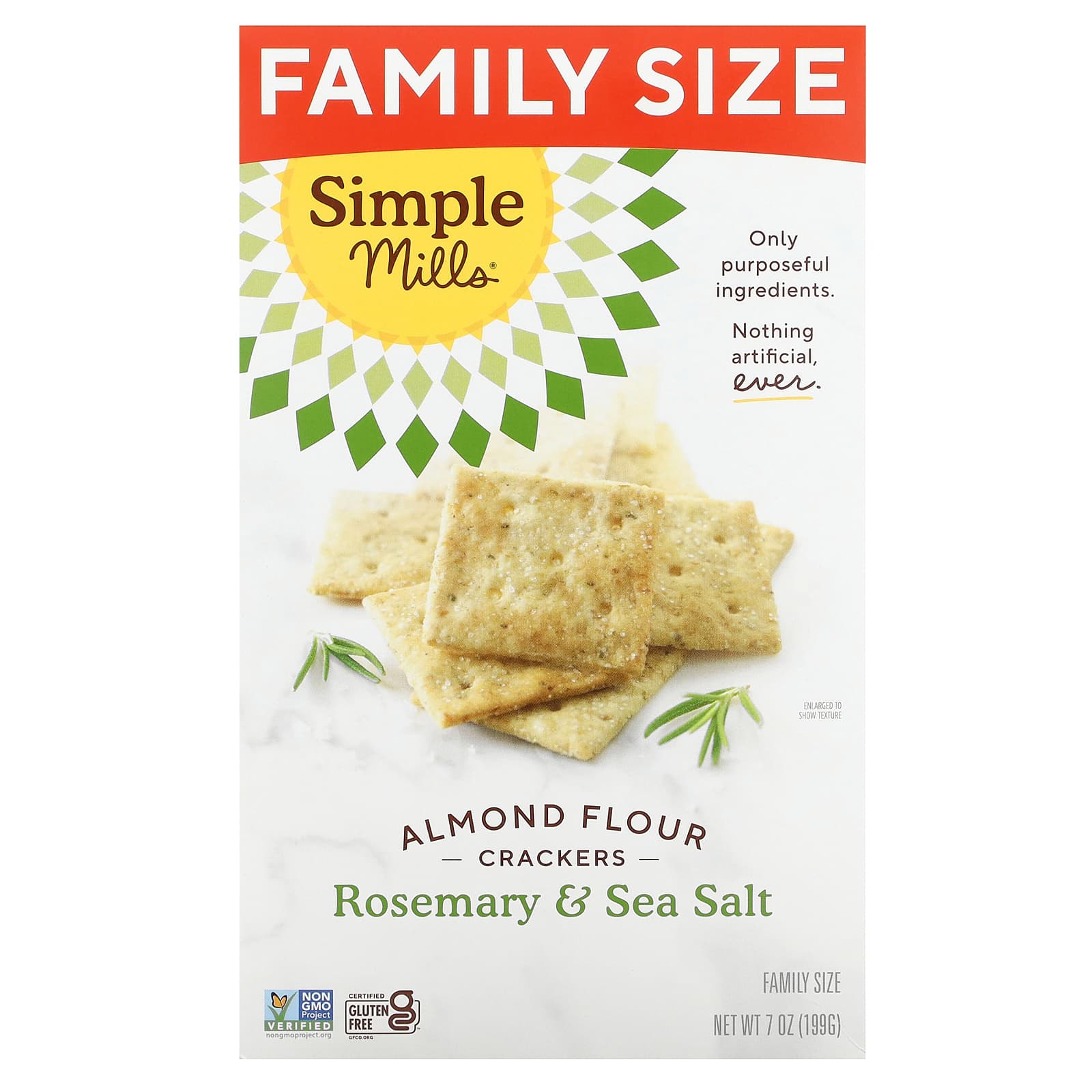Simple Mills, Almond Flour Crackers, Rosemary & Sea Salt, Family Size, 7 oz (199 g) - Image 1