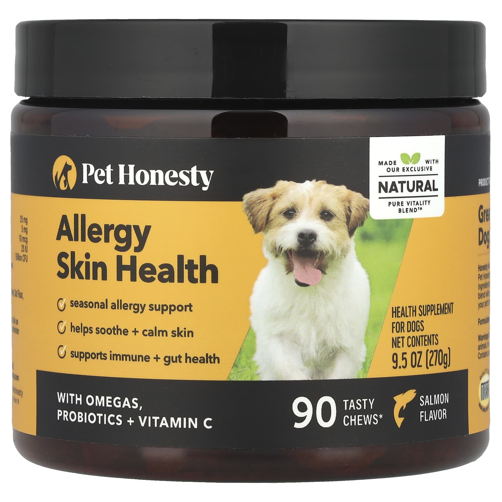 Pet Honesty, Allergy Skin Health, For Dogs, Salmon, 90 Tasty Chews, 9.5 oz (270 g) - Image 1