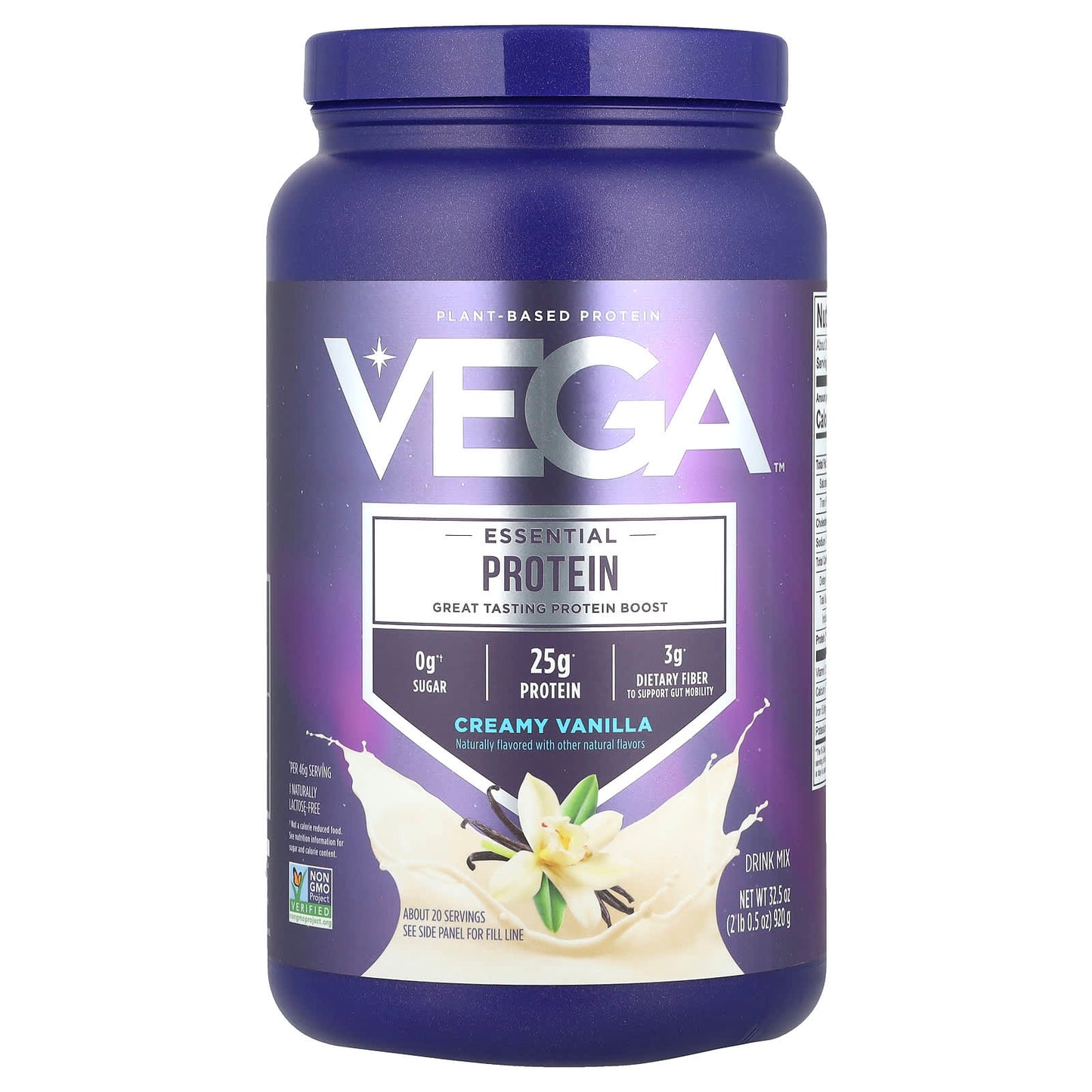 Vega, Essential Plant-Based Protein, Creamy Vanilla, 2 lb 0.5 oz (920 g) - Image 1