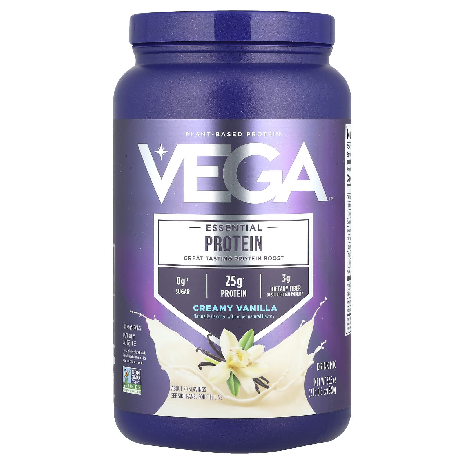 Vega, Essential Plant-Based Protein, Creamy Vanilla, 2 lb 0.5 oz (920 g) - Image 1