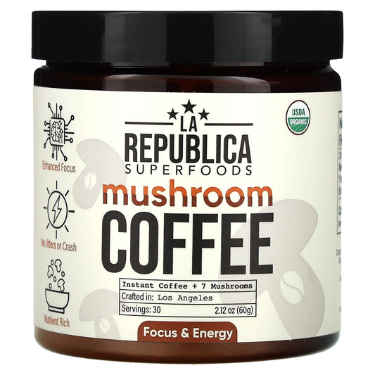 LA Republica, Mushroom Coffee, Instant Coffee + 7 Mushrooms, 2.12 oz (60 g) - Image 1