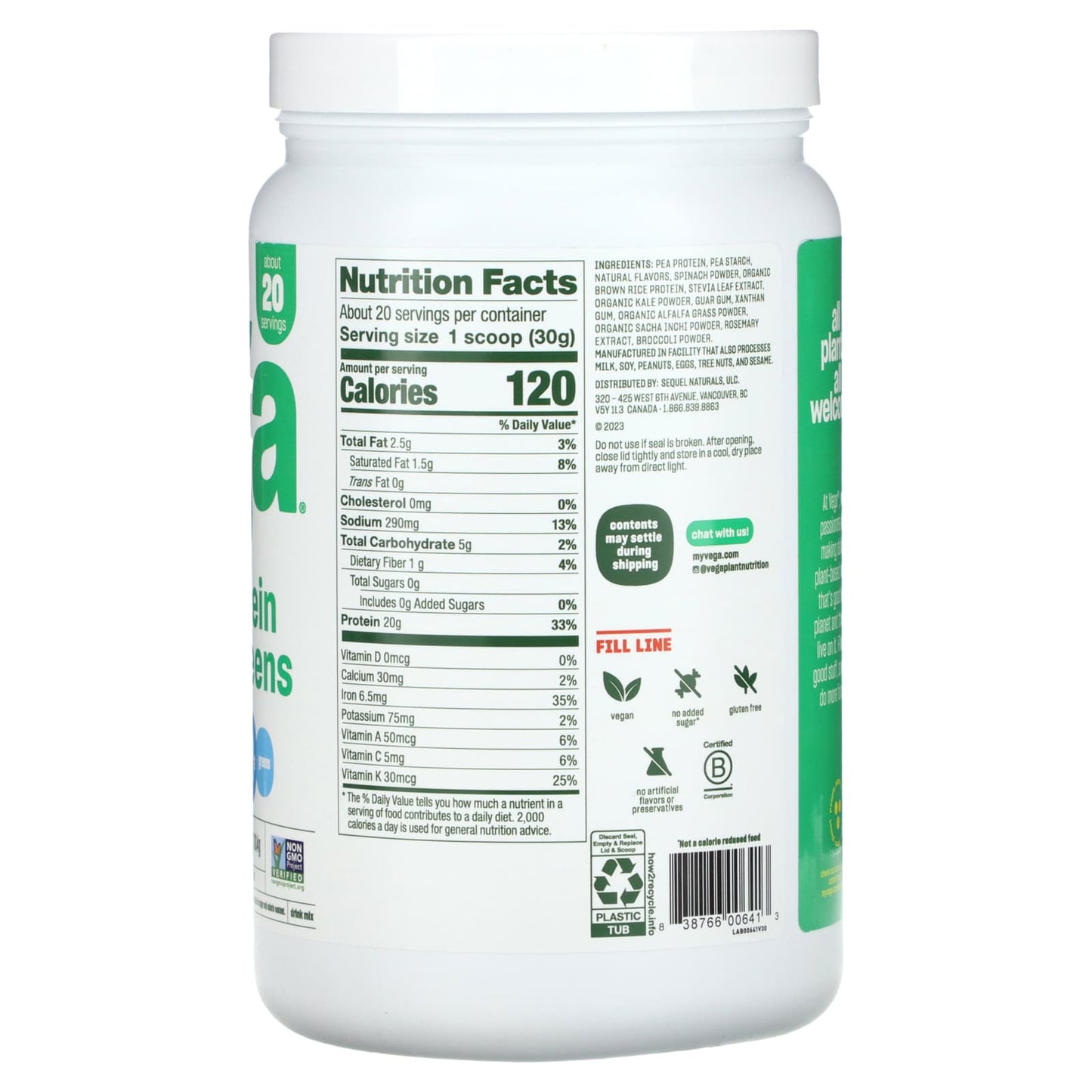 Vega, Plant-Based Protein and Greens, Vanilla, 1 lb 5.7 oz (614 g) - Image 2