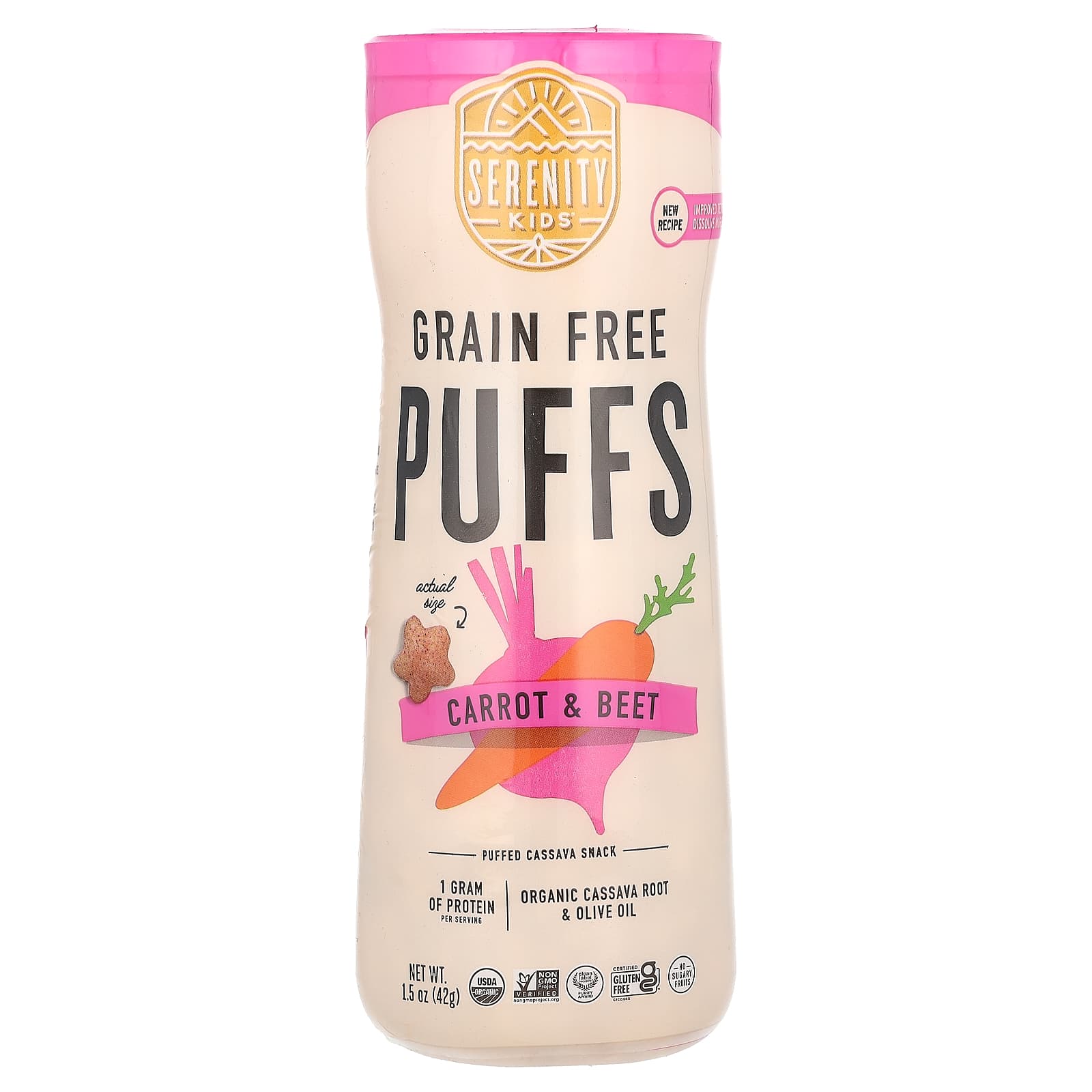 Serenity Kids, Grain Free Puffs, Carrot & Beet, 1.5 oz (42 g) - Image 1