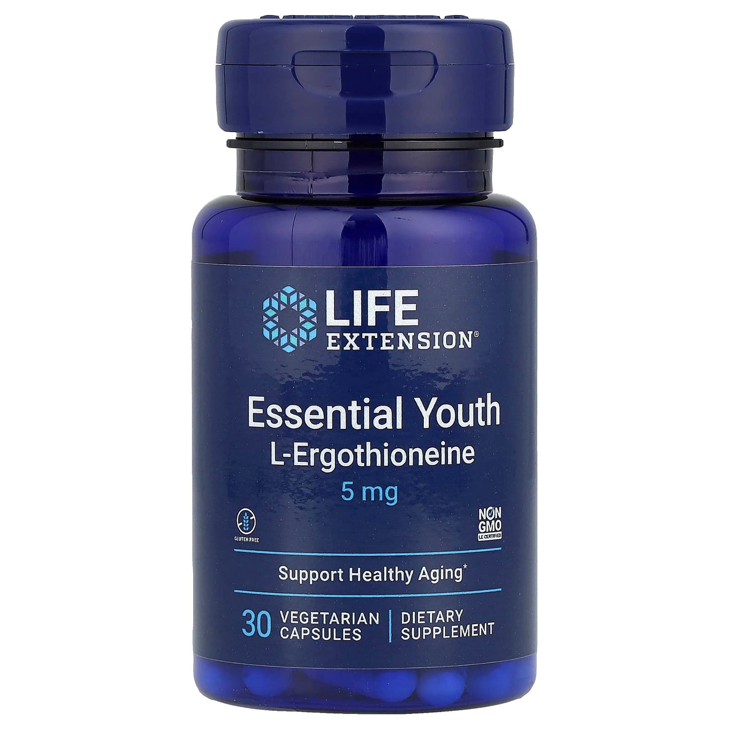 Life Extension, Essential Youth L-Ergothioneine, 5 mg, 30 Vegetarian Capsules - Image 1