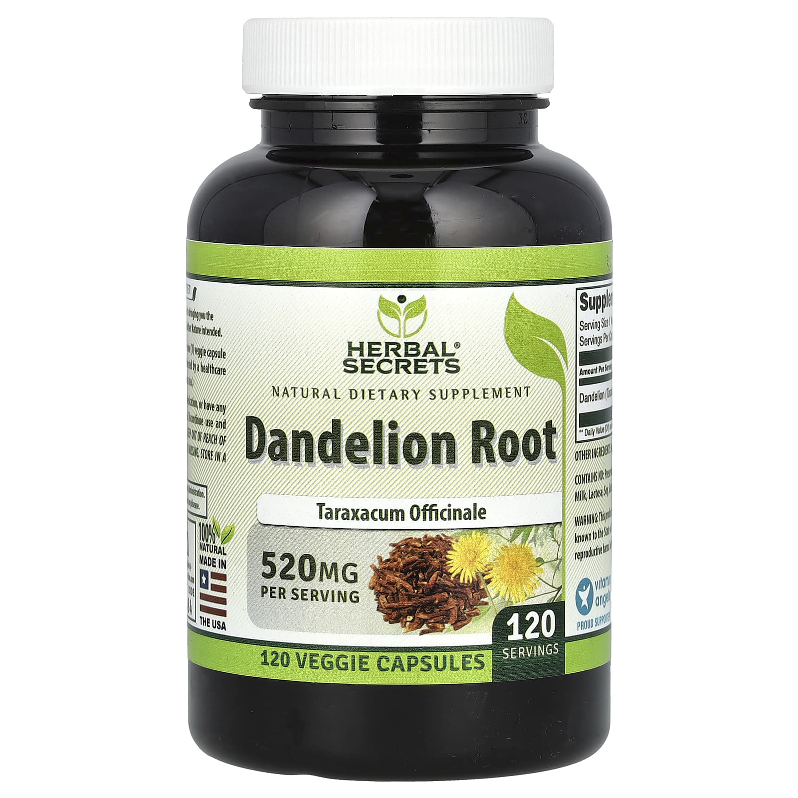 Dandelion Root Supplement by Herbal Secrets, 100% Natural, 120 Capsules - Image 1