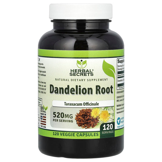 Dandelion Root Supplement by Herbal Secrets, 100% Natural, 120 Capsules - Image 1