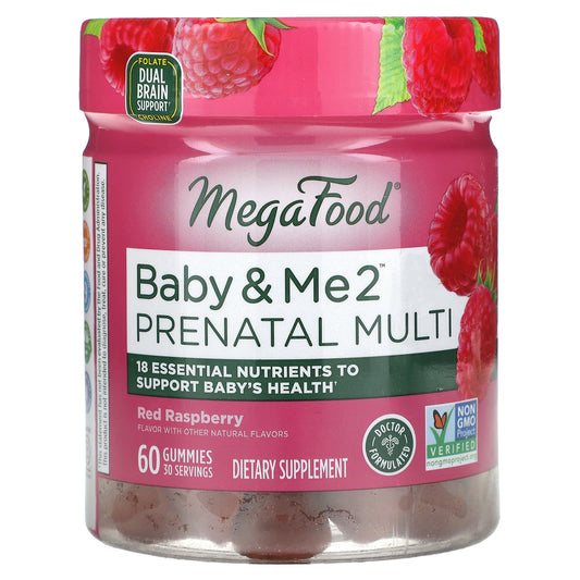 MegaFood, Baby & Me 2, Prenatal Multi, Red Raspberry, 60 Gummies - Image 1