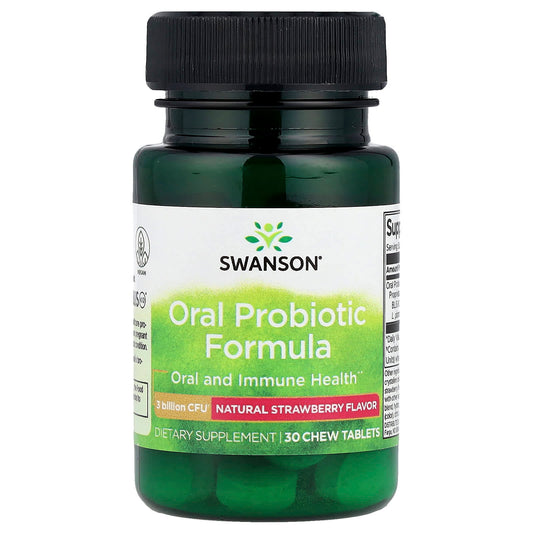 Swanson, Oral Probiotic Formula, Natural Strawberry, 3 Billion CFU, 30 Chew Tablets - Image 1