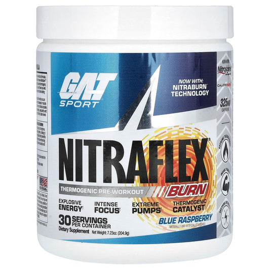 GAT NITRAFLEX Burn Pre-Workout Supplement - Blue Raspberry - Image 1