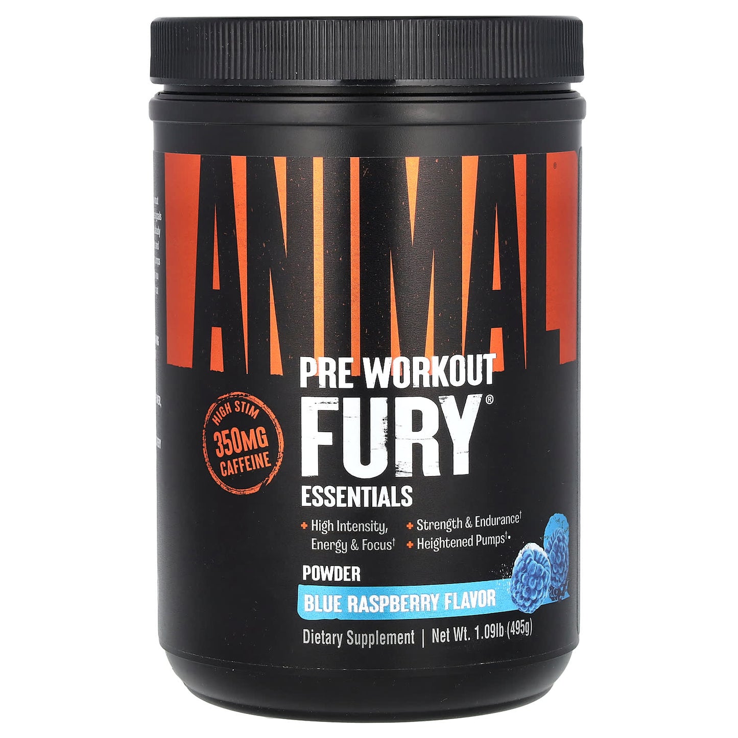 Animal Fury Pre Workout Blue Raspberry 495g High Intensity Energy - Image 1