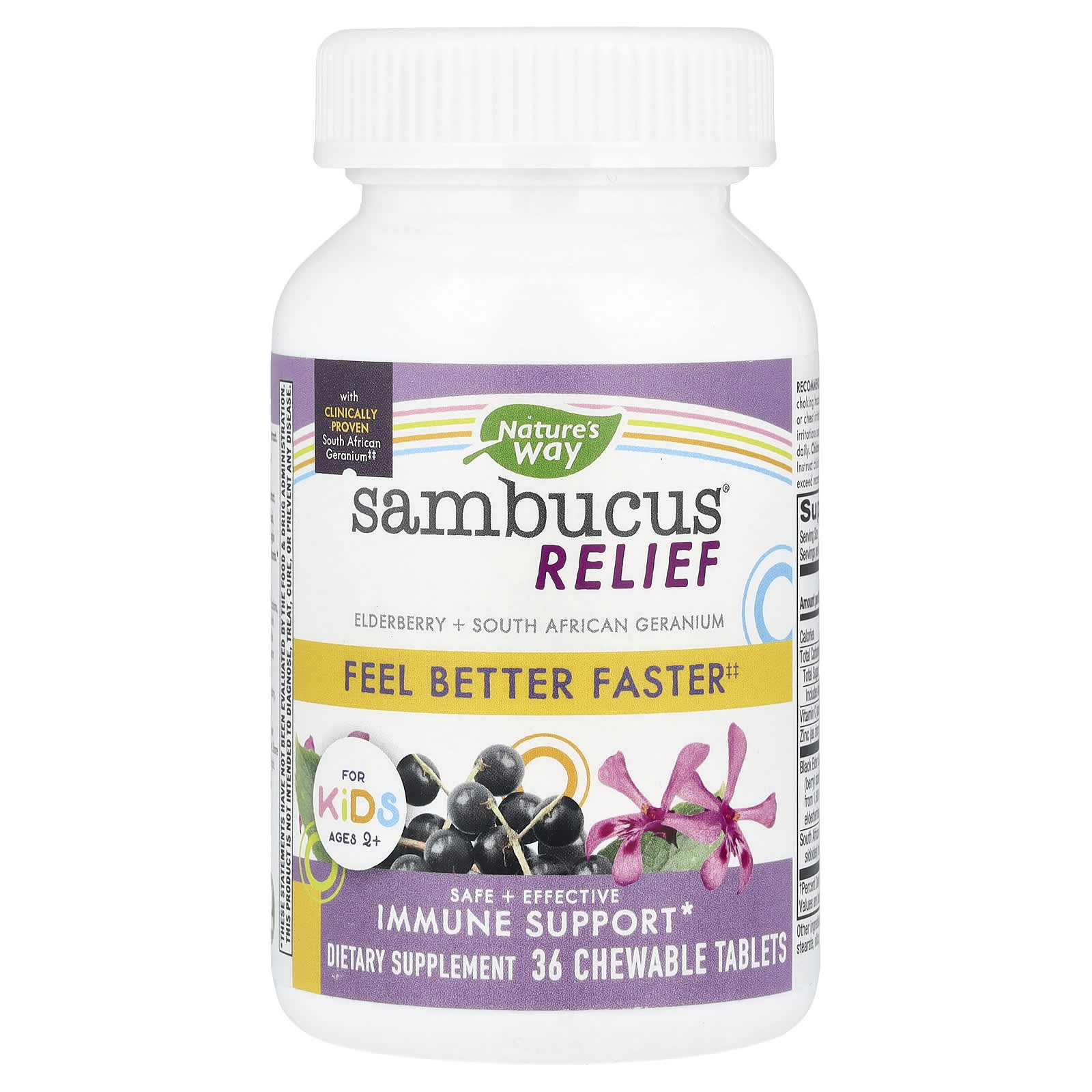 Nature's Way, Sambucus® Relief, Immune Support, For Kids Ages 2+, Berry, 36 Chewable Tablets - Image 1