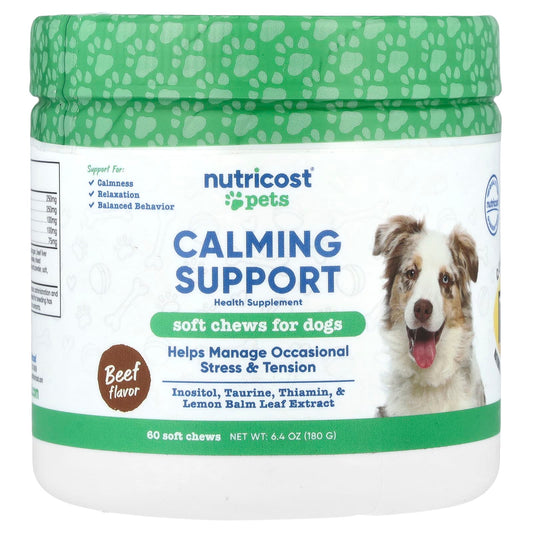 Nutricost, Pets, Calming Support, For Dogs, Beef, 60 Soft Chews, 6.4 oz (180 g) - Image 1