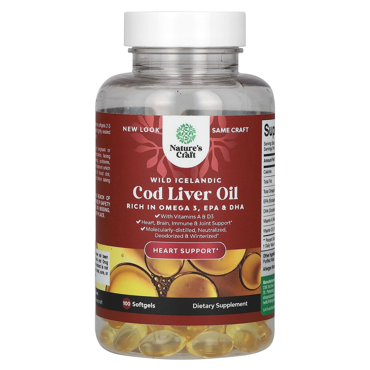 Nature's Craft, Wild Icelandic Cod Liver Oil, 100 Softgels - Image 1