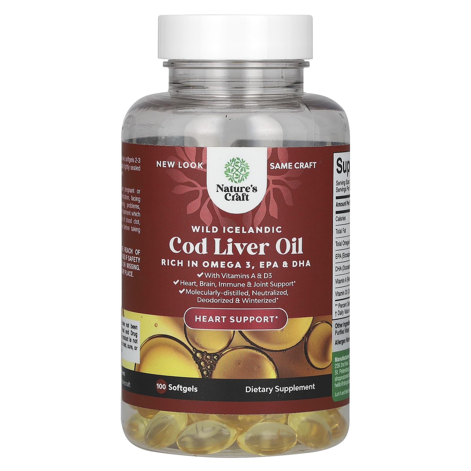 Nature's Craft, Wild Icelandic Cod Liver Oil, 100 Softgels - Image 1