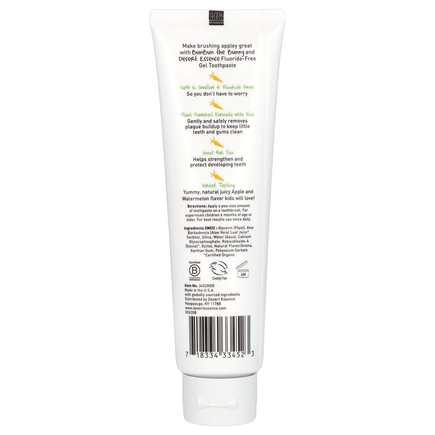 Desert Essence Kids Toothpaste Gel, 6M-6Y, Green Apple Watermelon, Fluoride Free - Image 2