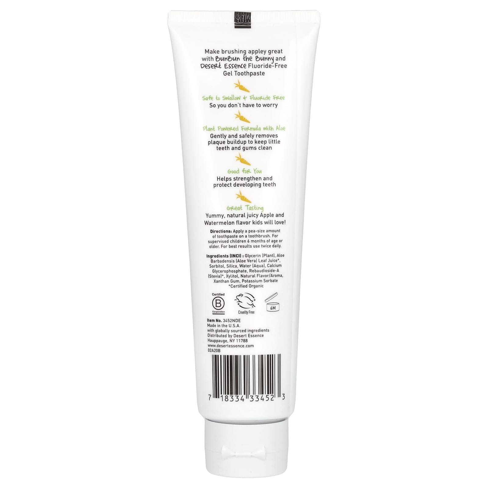 Desert Essence Kids Toothpaste Gel, 6M-6Y, Green Apple Watermelon, Fluoride Free - Image 2