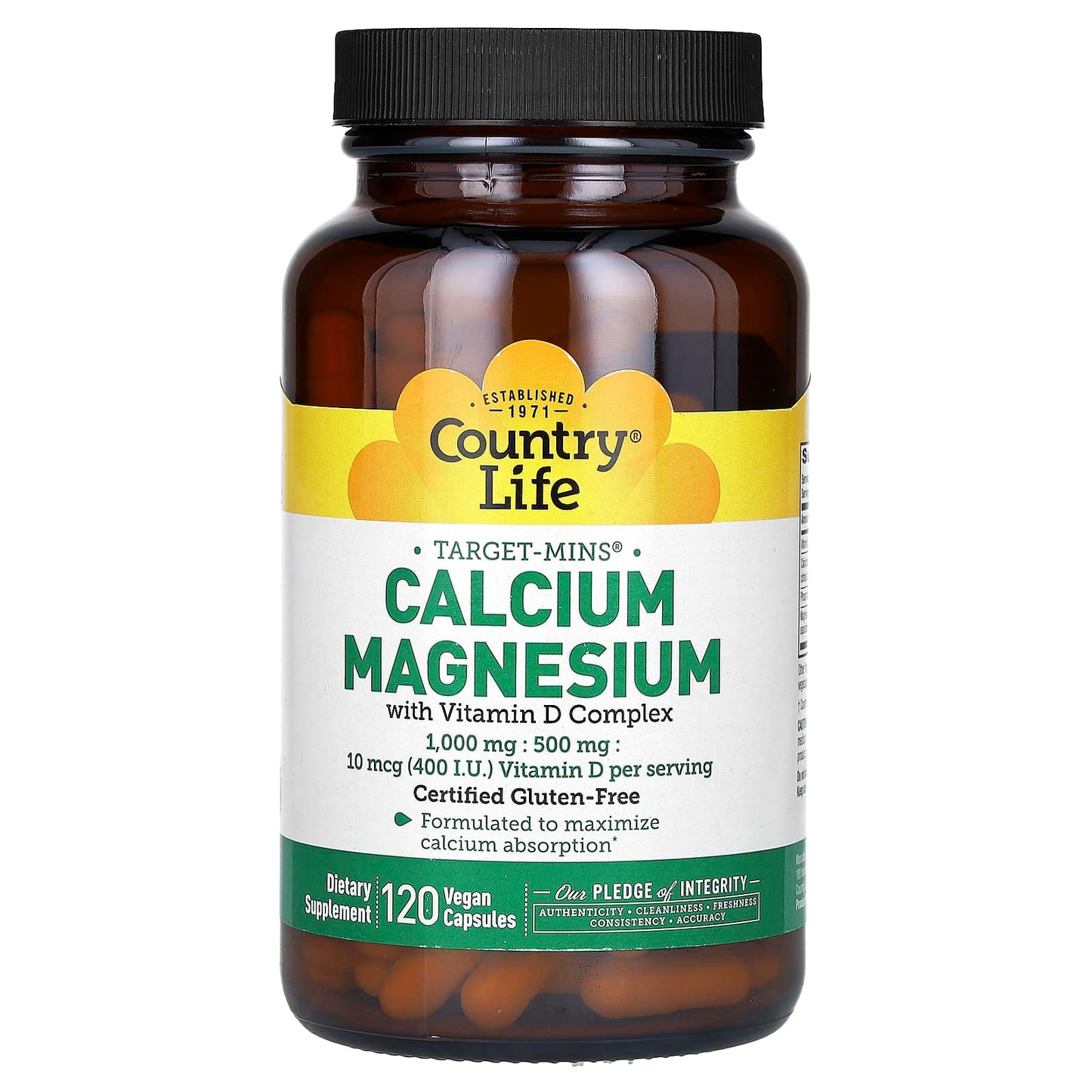 Country Life Calcium Magnesium with Vitamin D Complex, 120 Vegan Capsules - Image 1