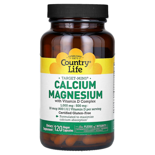 Country Life Calcium Magnesium with Vitamin D Complex, 120 Vegan Capsules - Image 1