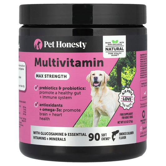 Pet Honesty, Multivitamin, Max Strength, For Adult Dogs, Smoked Salmon, 90 Soft Chews, 9.5 oz (270 g) - Image 1