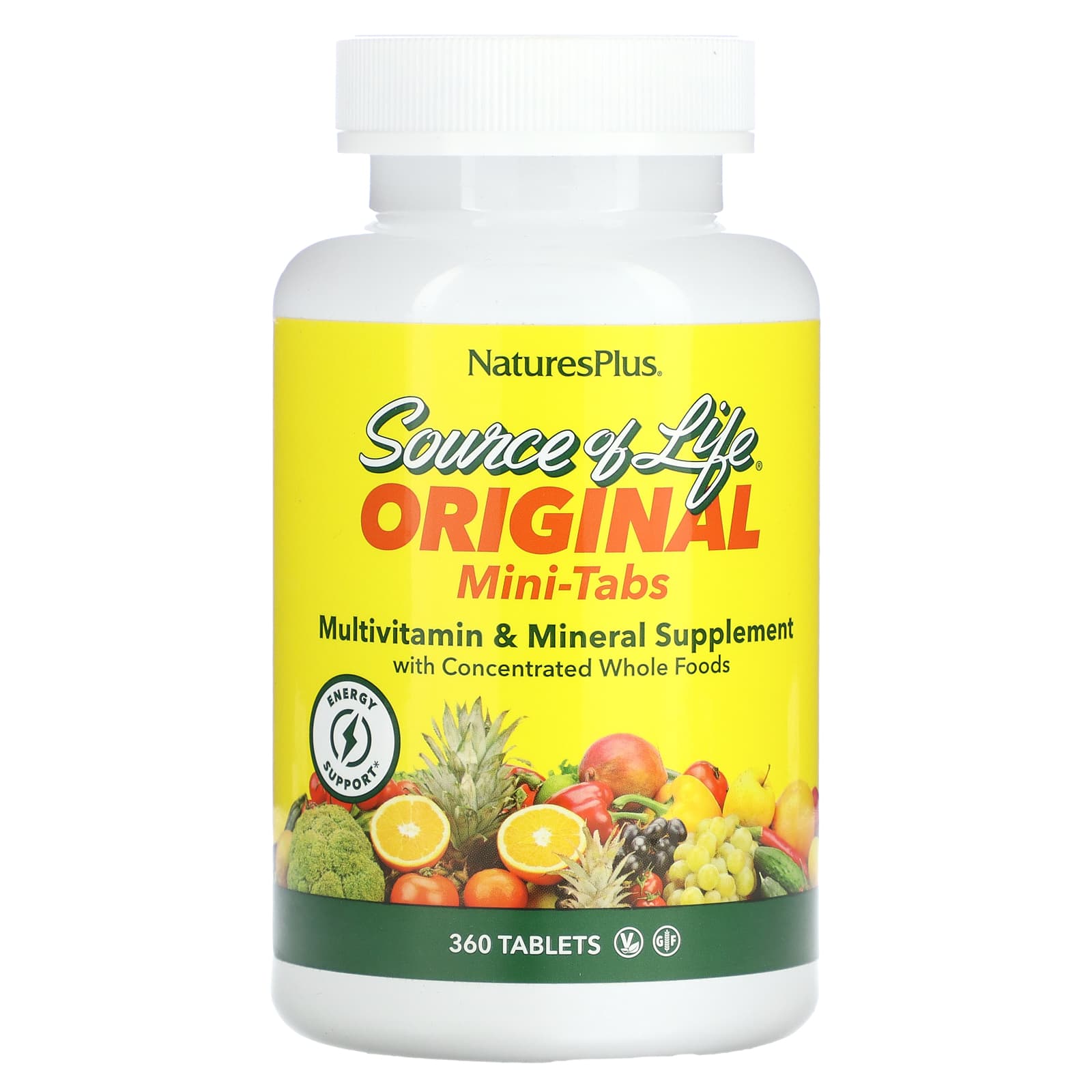 NaturesPlus, Source of Life, Original Mini-Tabs, Multivitamin & Mineral Supplement, 360 Tablets - Image 1
