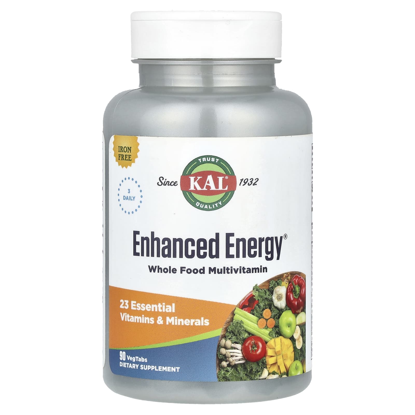 KAL, Enhanced Energy®, Whole Food Multivitamin, Iron Free, 90 VegTabs - Image 1
