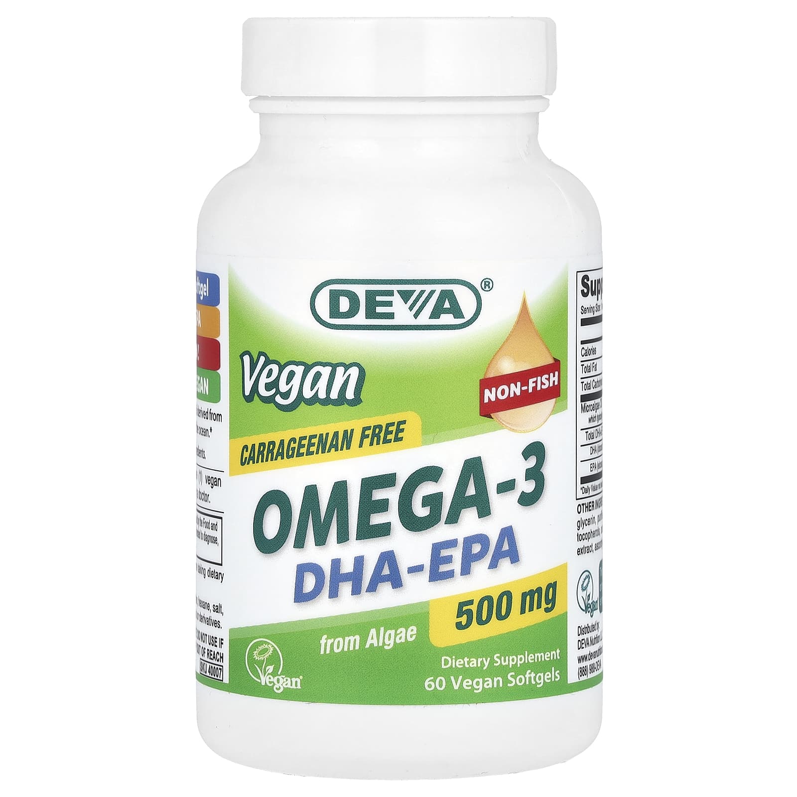 Deva Vegan Omega-3 Supplements, DHA-EPA, 500mg Per Softgel - Image 1