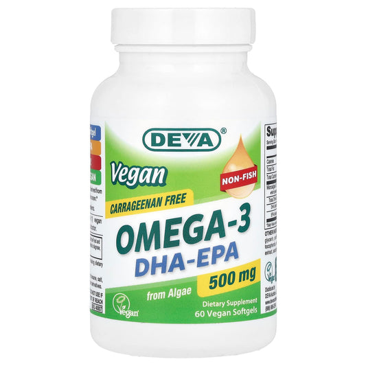 Deva Vegan Omega-3 Supplements, DHA-EPA, 500mg Per Softgel - Image 1