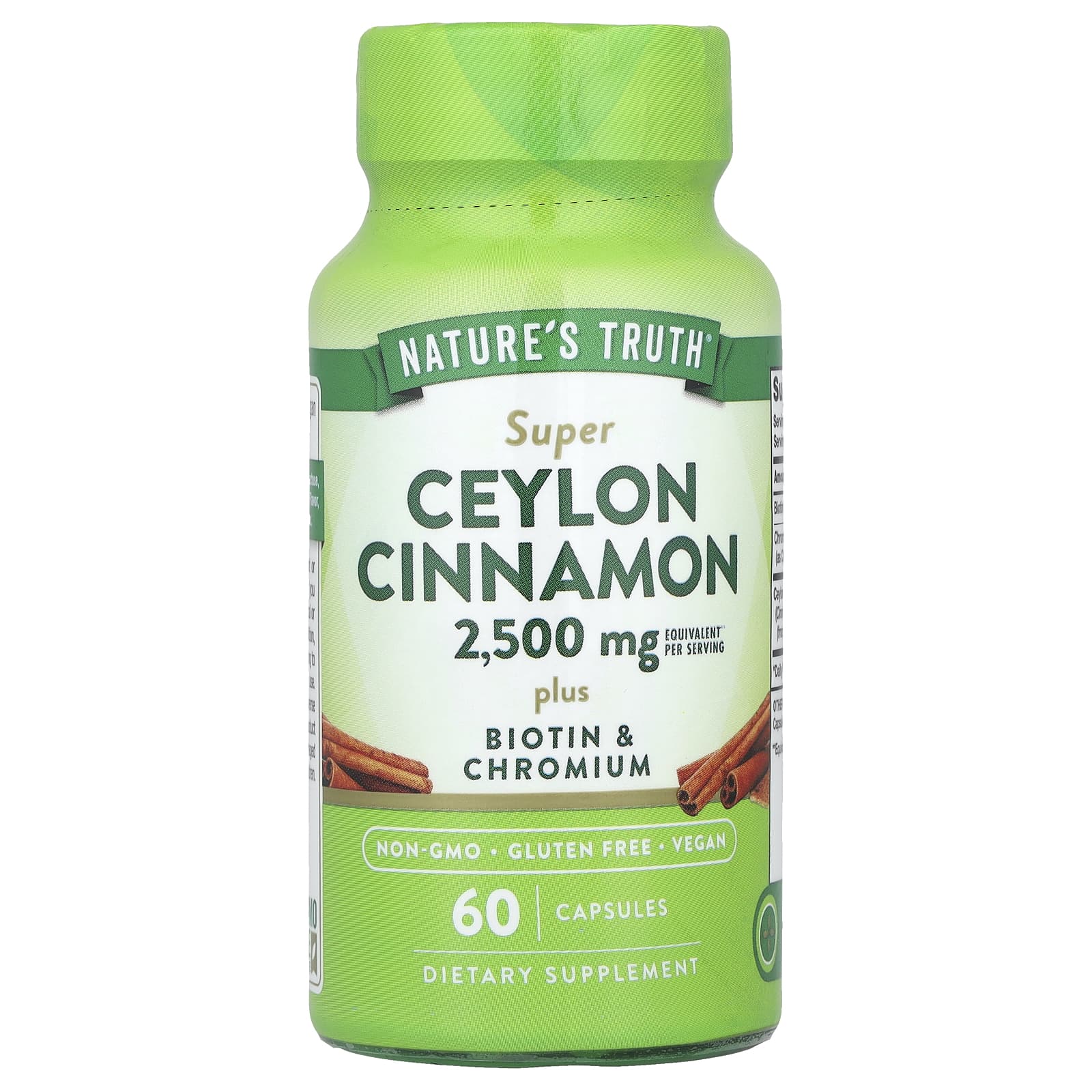 Nature's Truth, Super Ceylon Cinnamon Plus Biotin & Chromium, 60 Capsules - Image 1