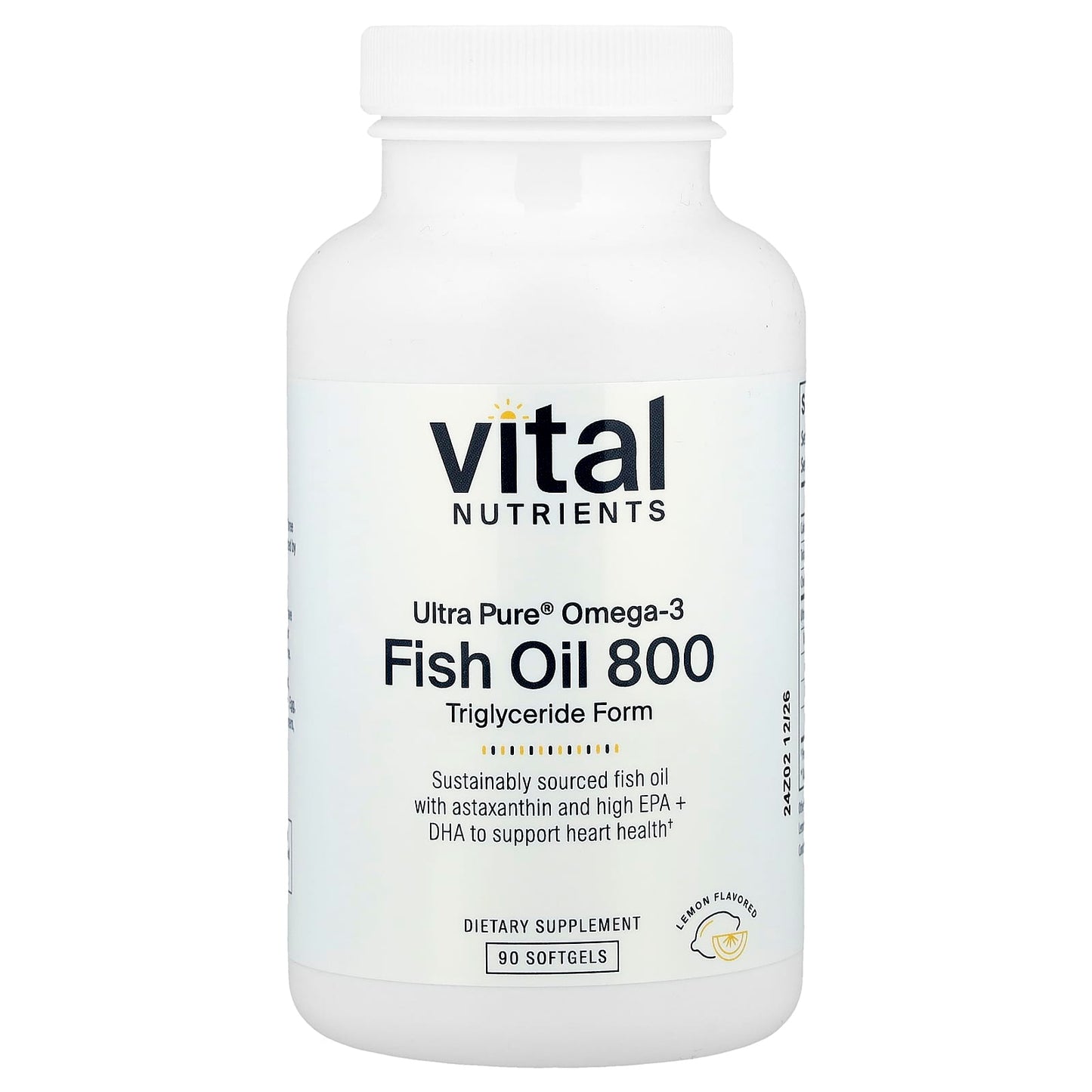 Vital Nutrients, Ultra Pure® Omega-3, Fish Oil 800, Lemon, 90 Softgels - Image 1
