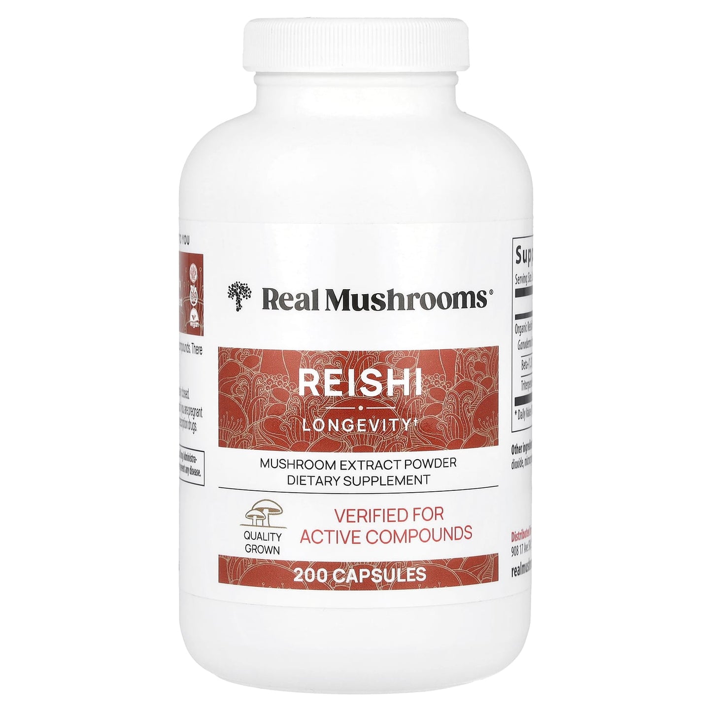Real Mushrooms, Reishi, Mushroom Extract Powder, 200 Capsules - Image 1