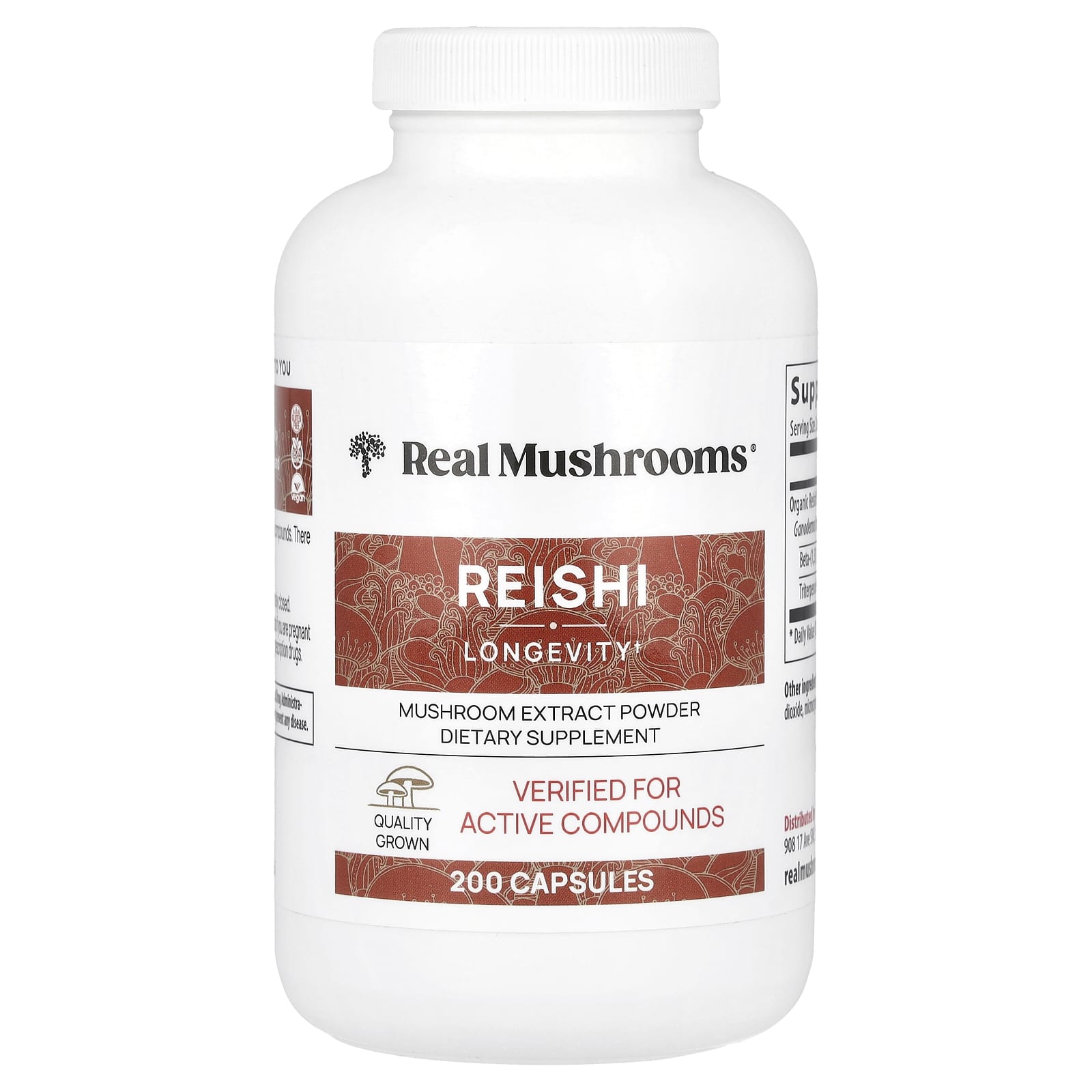 Real Mushrooms, Reishi, Mushroom Extract Powder, 200 Capsules - Image 1