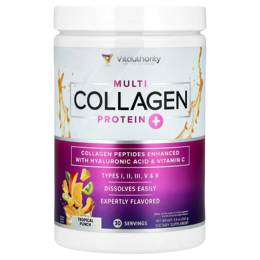 Vitauthority, Multi Collagen Protein+, Tropical Punch, 9.9 oz (282 g) - Image 1