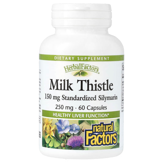 Natural Factors, Herbal Factors, Milk Thistle, 250 mg, 60 Capsules - Image 1