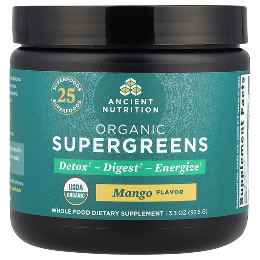 Ancient Nutrition Organic SuperGreens Mango Powder Supplement - Image 1