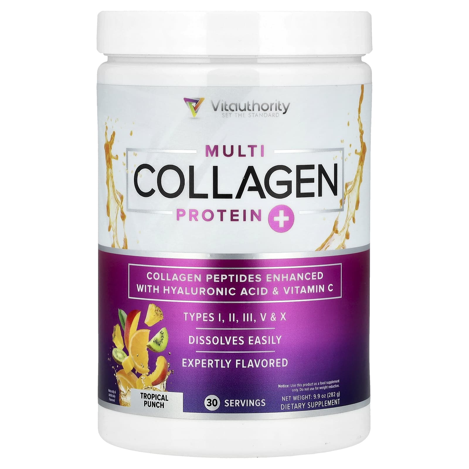 Vitauthority, Multi Collagen Protein+, Tropical Punch, 9.9 oz (282 g) - Image 1