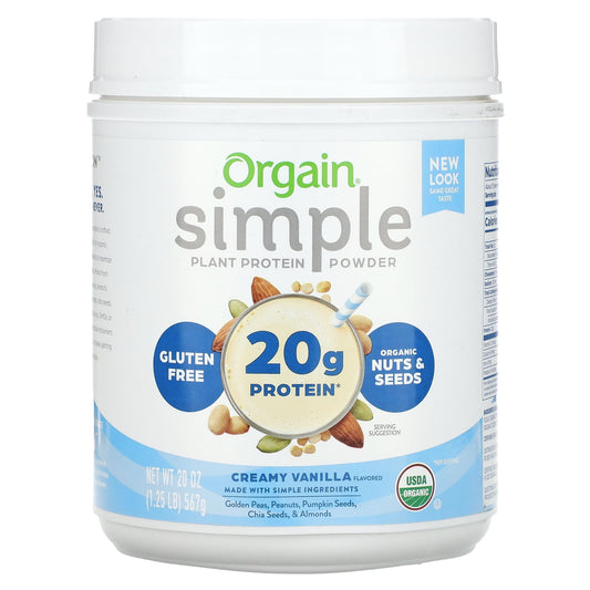 Orgain, Simple, Plant Protein Powder, Creamy Vanilla, 20 oz (567 g) - Image 1