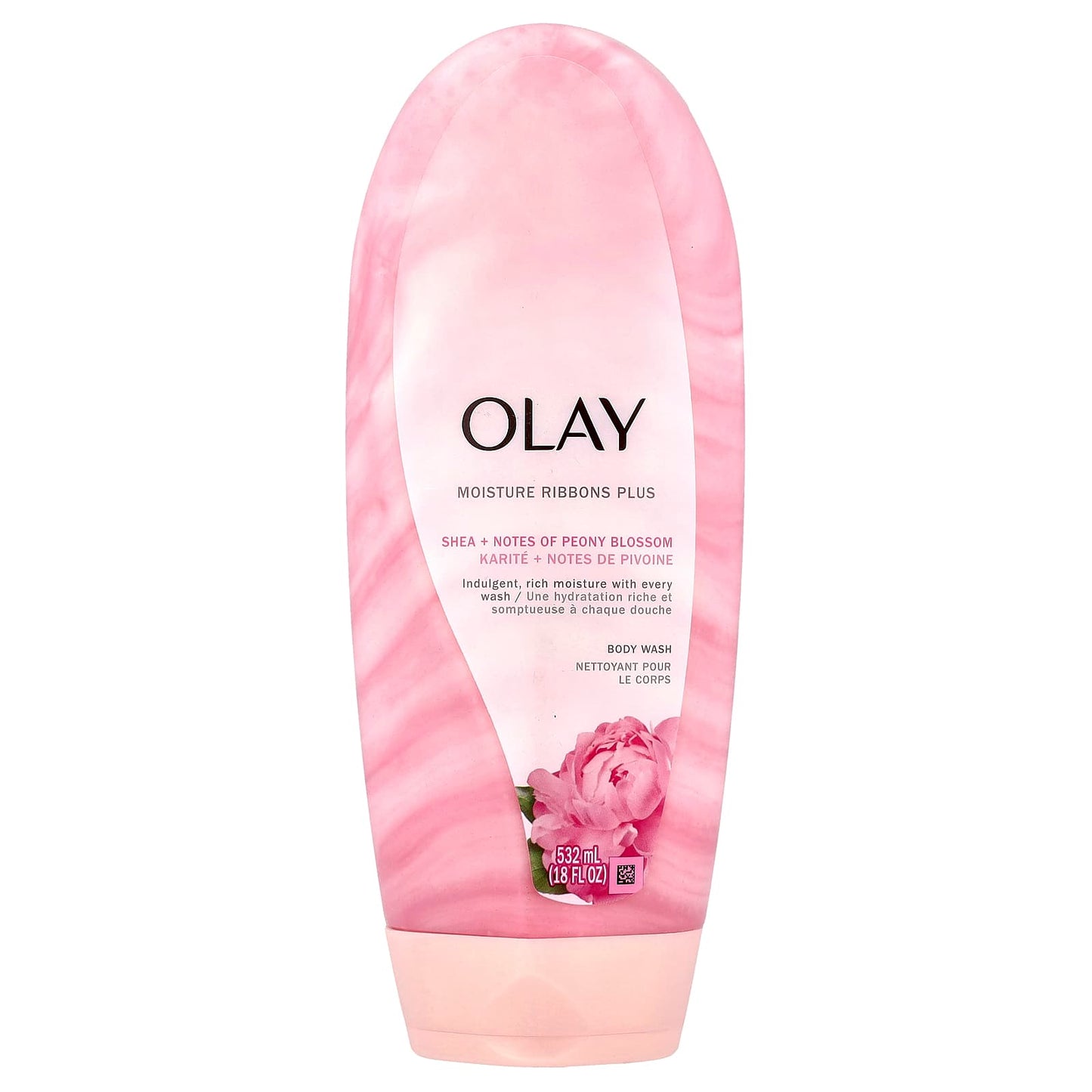 Olay, Moisture Ribbons Plus Body Wash, Shea + Notes of Peony Blossom, 18 fl oz (532 ml) - Image 1