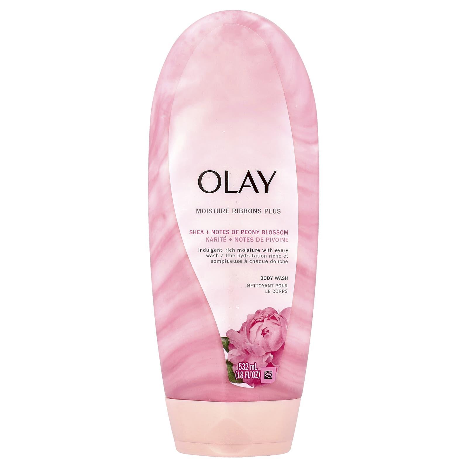Olay, Moisture Ribbons Plus Body Wash, Shea + Notes of Peony Blossom, 18 fl oz (532 ml) - Image 1