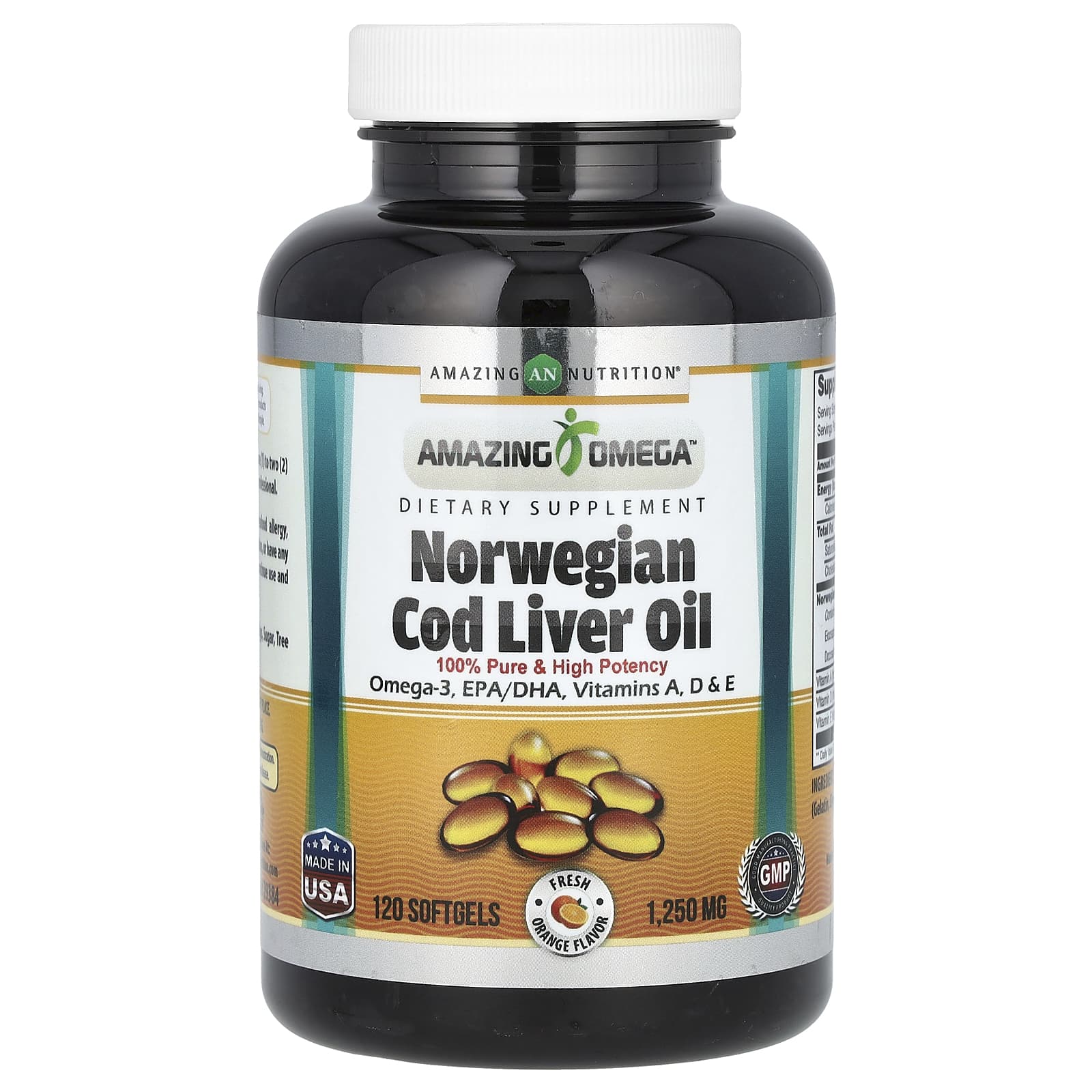 Norwegian Cod Liver Oil Supplement - 1,250mg Omega-3 Softgels - Image 1