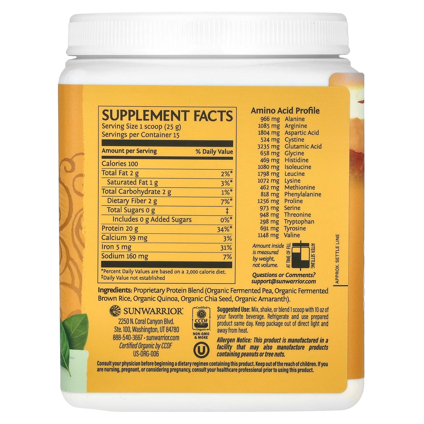 Sunwarrior, Classic Plus Protein, Unflavored, 13.2 oz (375 g) - Image 2